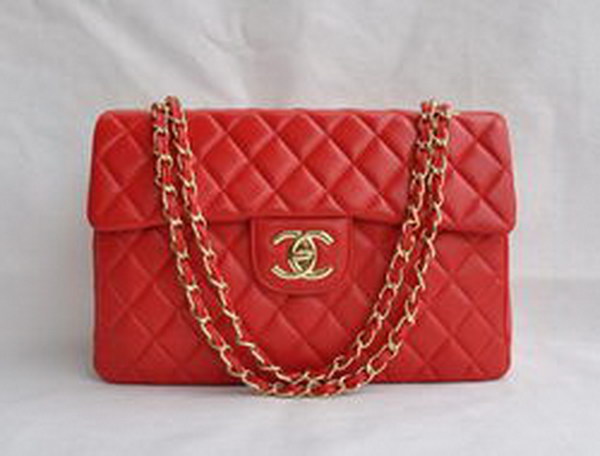 7A Replica Chanel Maxi Red Lambskin Leather with Golden Hardware Flap Bags